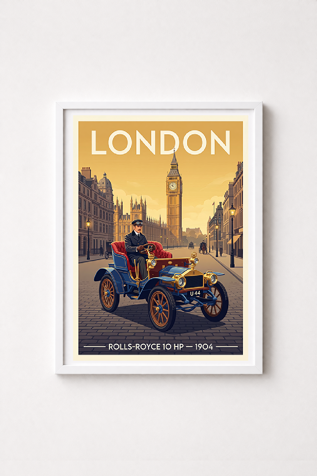 Affiche Rolls-Royce 10 HP 1904 — Londres, poster mural style rétro