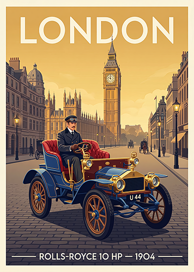 Affiche Rolls-Royce 10 HP 1904 — Londres, poster décoratif vintage