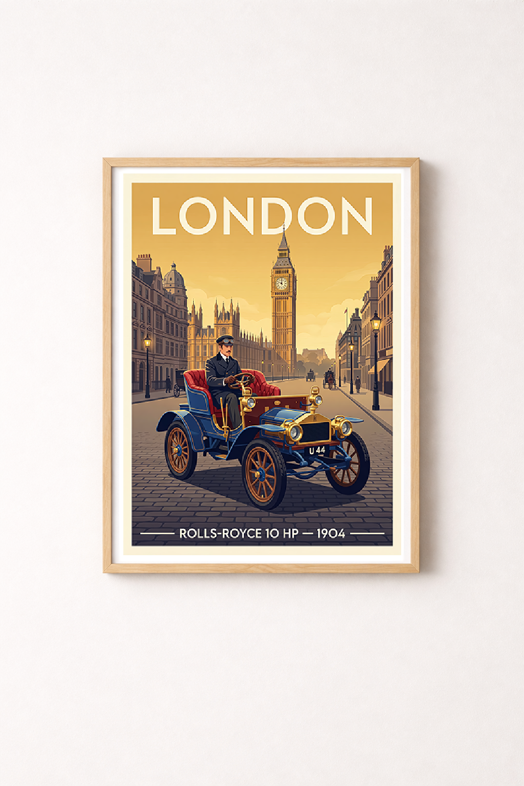 Affiche Rolls-Royce 10 HP 1904 — Londres, tirage mural style Art Déco