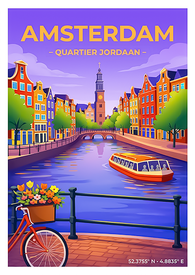 Affiche Amsterdam — Canaux, Pays-Bas