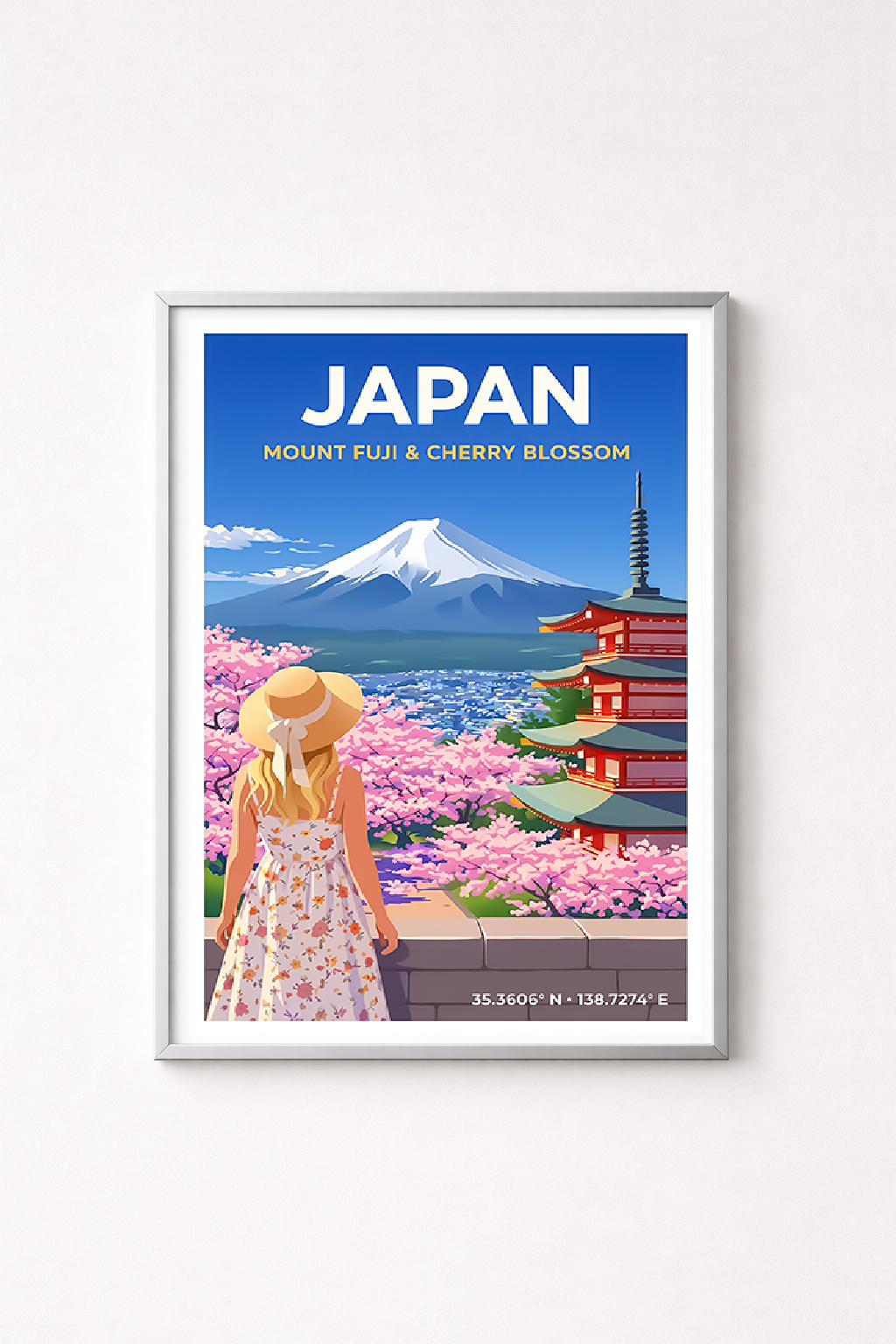 Affiche Japon — Mont Fuji Cerisiers en Fleurs