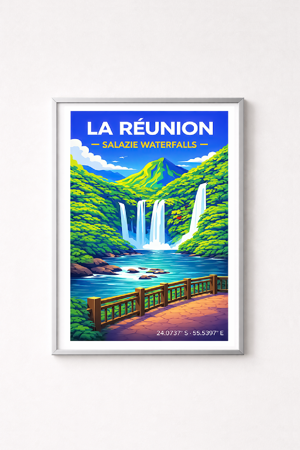 Affiche La Réunion — Cascades de Salazie, Océan Indien