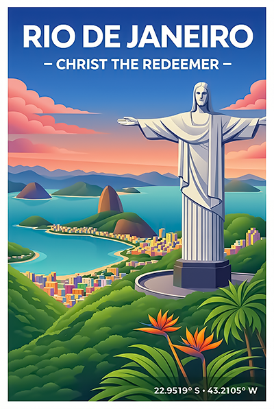 Affiche Rio de Janeiro — Christ Rédempteur, Brésil