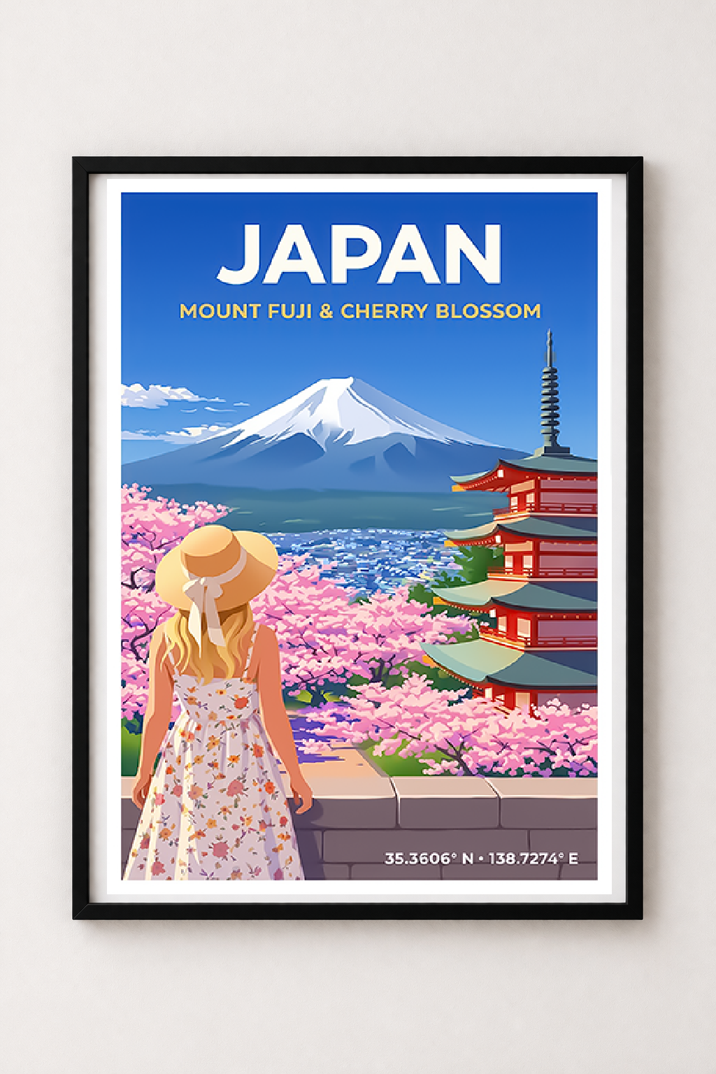 Affiche Japon — Mont Fuji Cerisiers en Fleurs