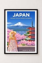 Affiche Japon — Mont Fuji Cerisiers en Fleurs