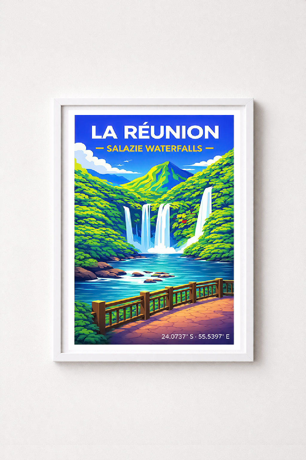 Affiche La Réunion — Cascades de Salazie, Océan Indien