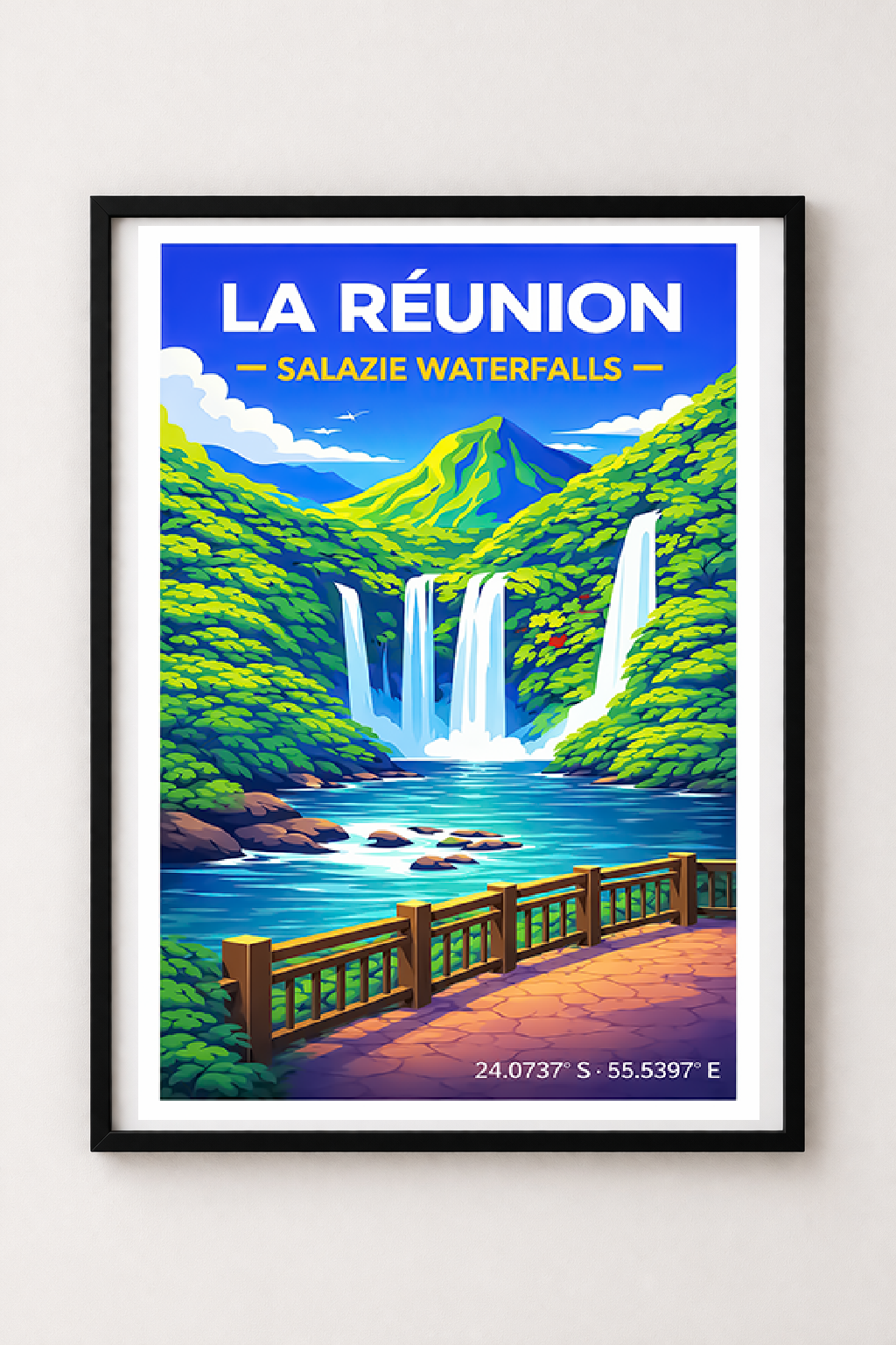 Affiche La Réunion — Cascades de Salazie, Océan Indien