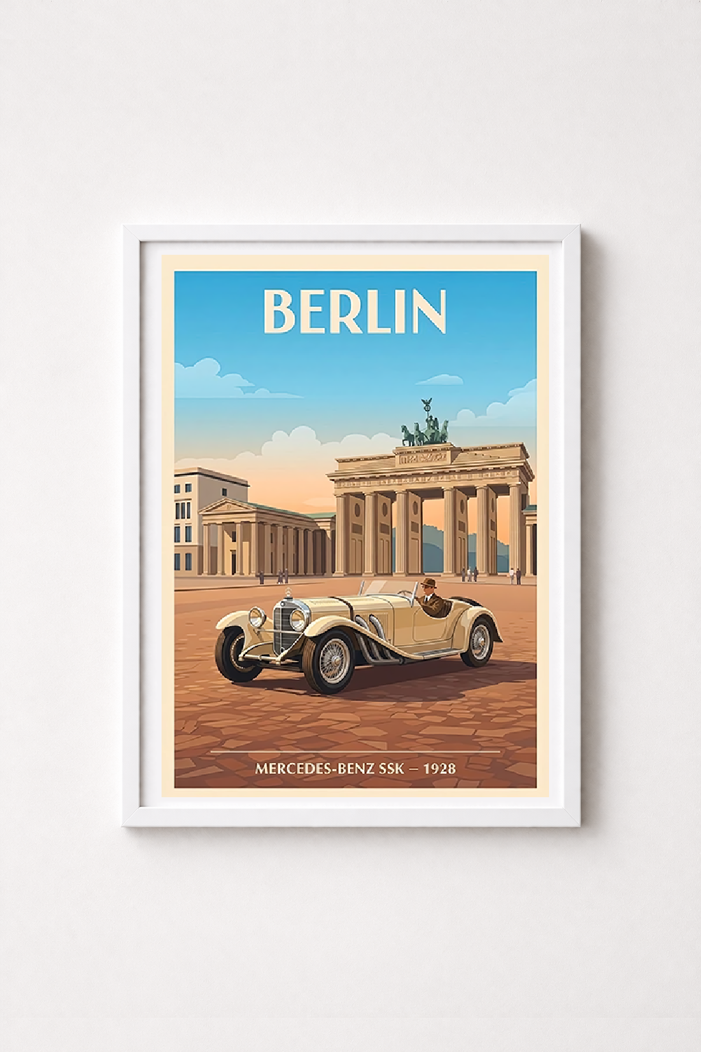 Affiche Mercedes-Benz SSK 1928 — Berlin, poster mural style rétro