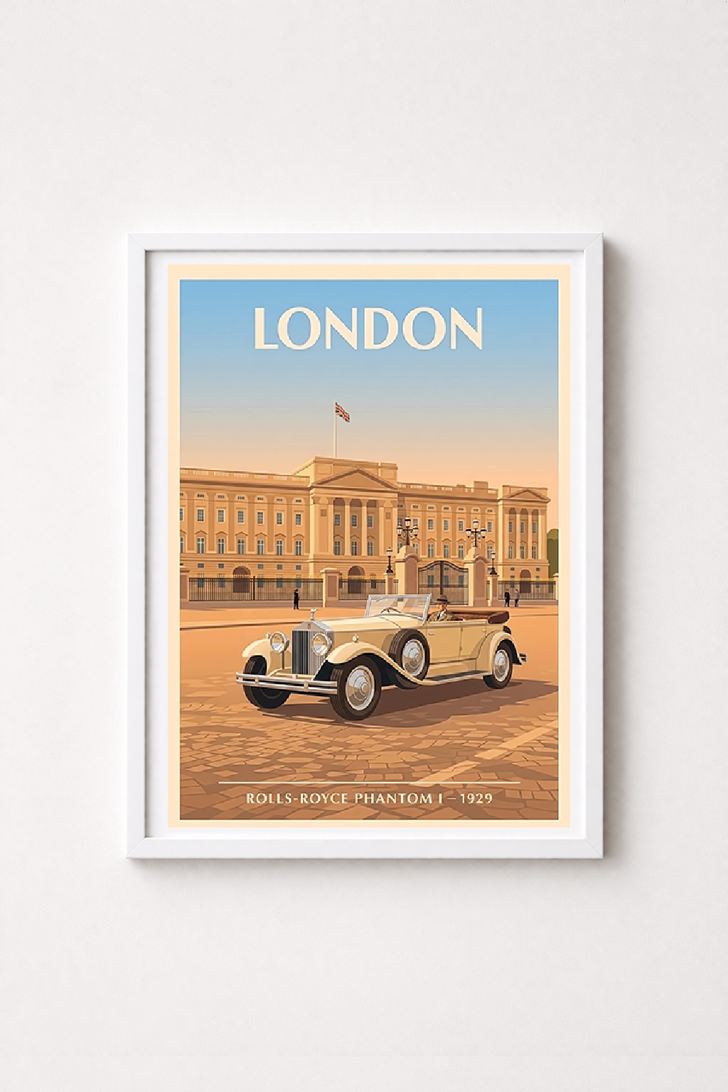Affiche Rolls-Royce Phantom I 1929 — Londres, poster mural style rétro