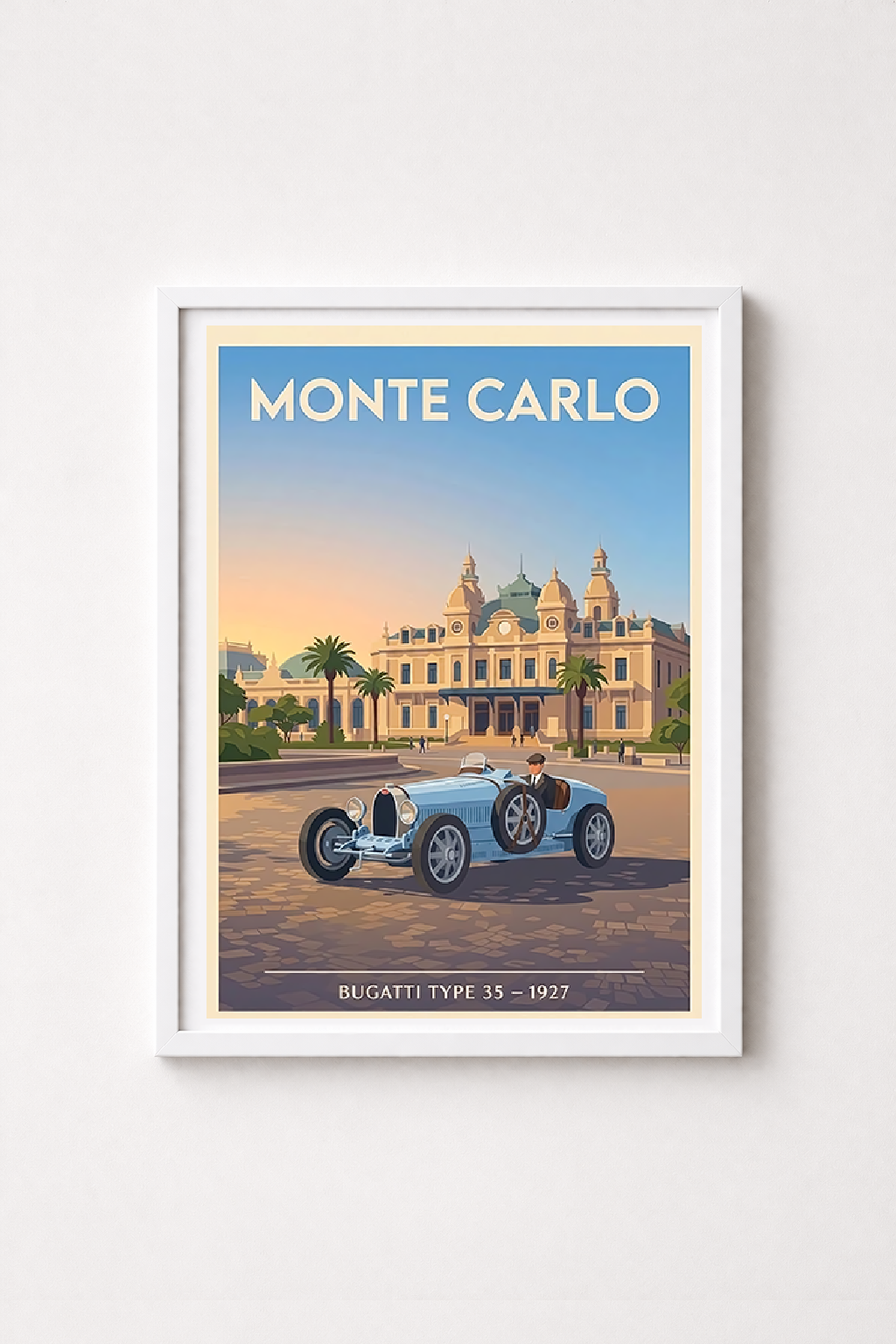 Affiche Bugatti Type 35 1927 — Monte-Carlo, poster mural style rétro