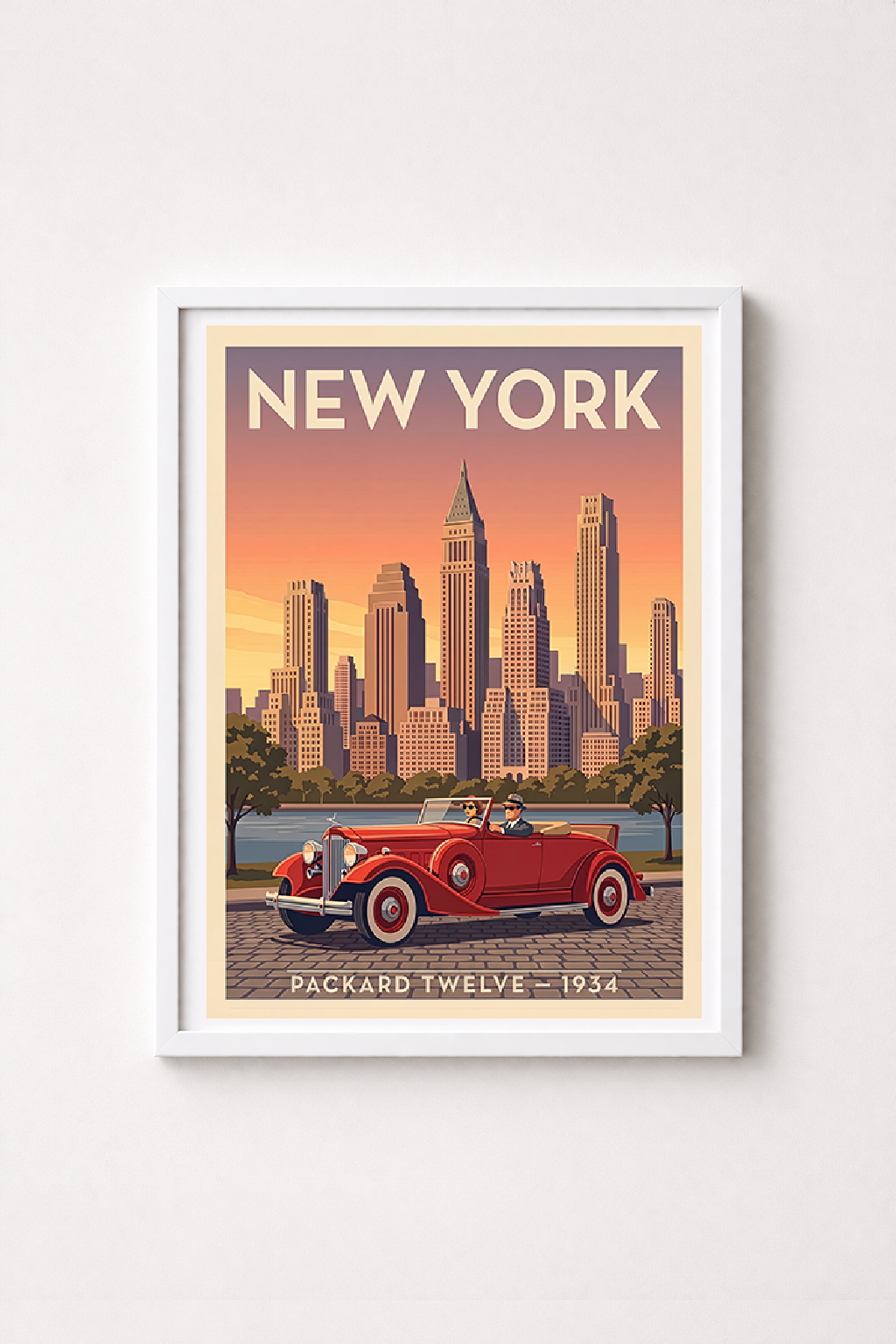 Affiche Packard Twelve 1934 — New York, poster mural style rétro