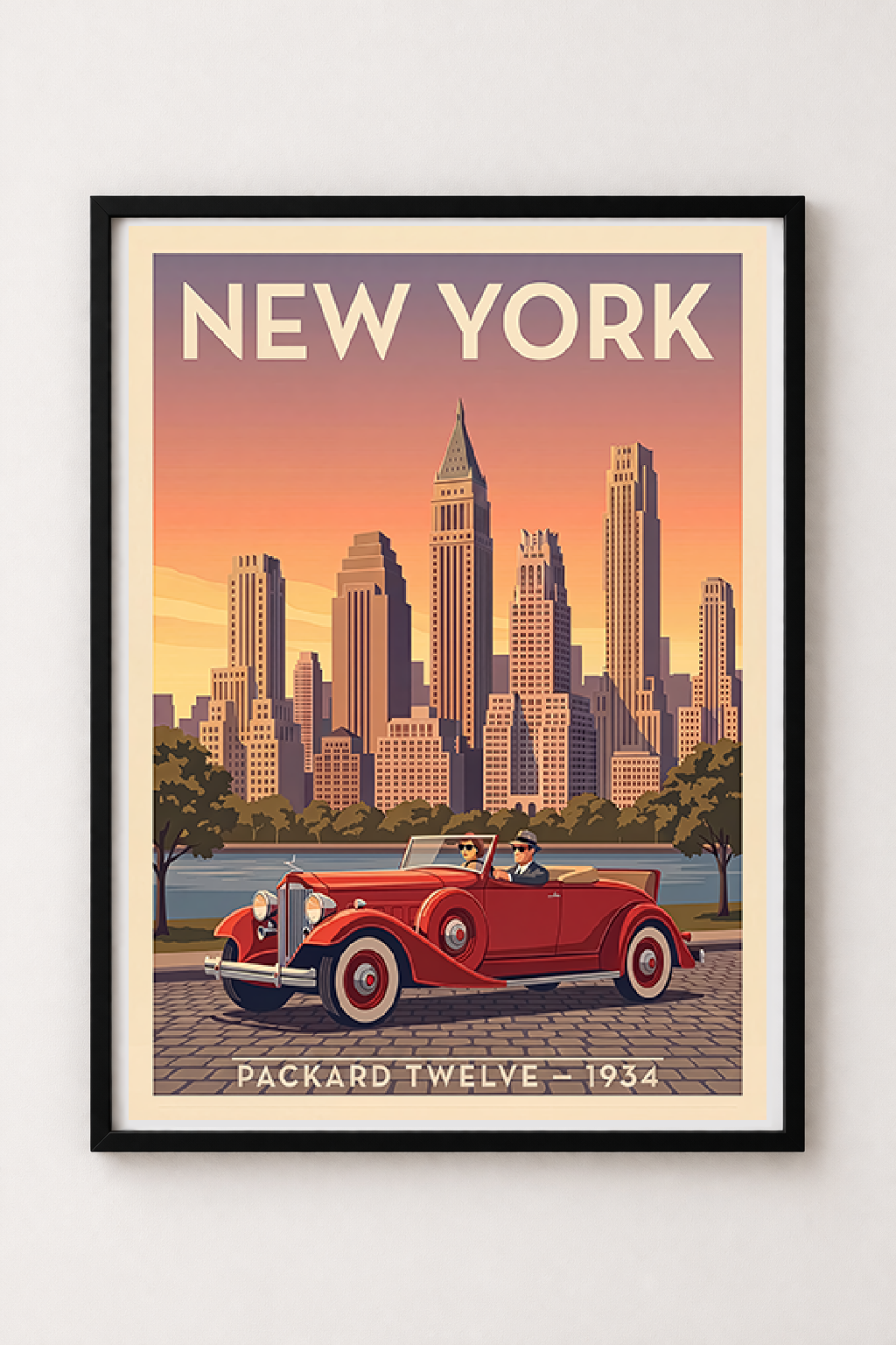 Affiche Packard Twelve 1934 — New York, affiche vintage encadrée
