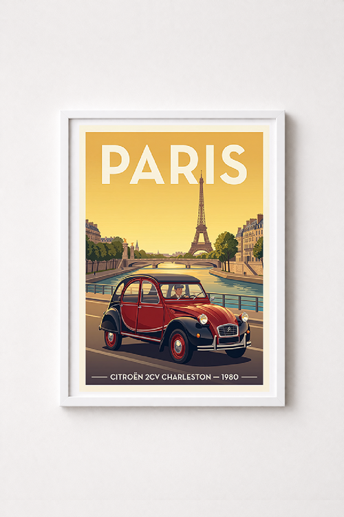 Affiche Citroën 2CV Charleston 1980 — Paris, poster mural style rétro