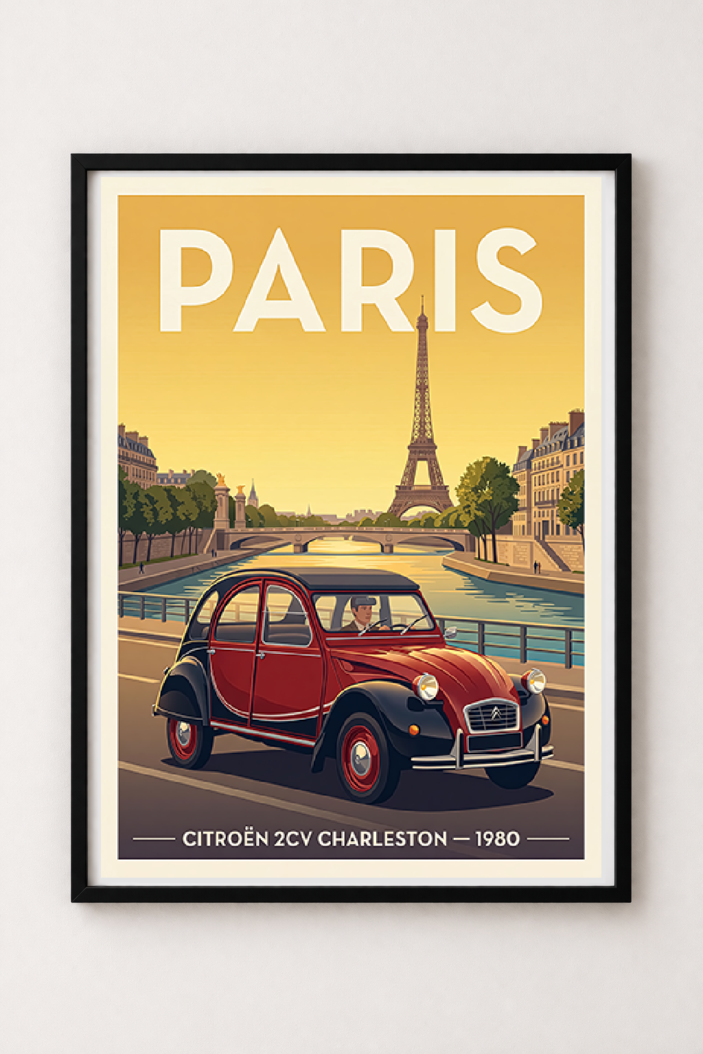 Affiche Citroën 2CV Charleston 1980 — Paris, poster vintage encadré
