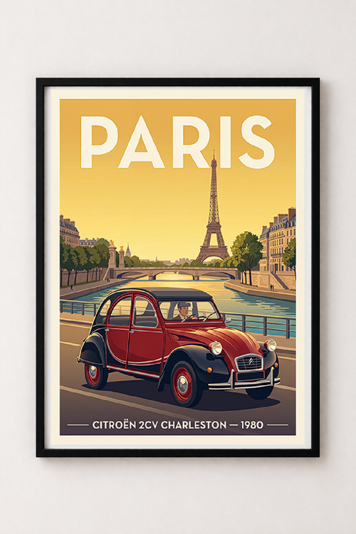 Affiche Citroën 2CV Charleston 1980 — Paris, affiche vintage encadrée