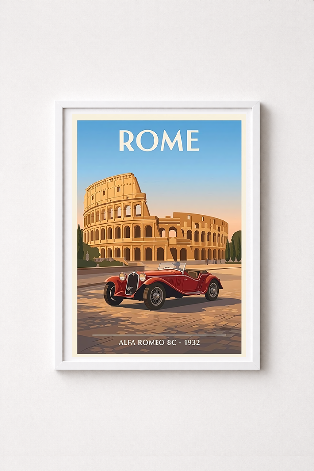 Affiche Alfa Romeo 8C 1932 — Rome, poster mural style rétro