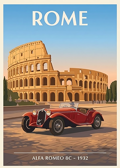 Affiche Alfa Romeo 8C 1932 — Rome, affiche imprimée sur papier 250 g/m²