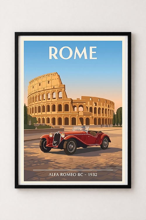 Affiche Alfa Romeo 8C 1932 — Rome, affiche vintage encadrée