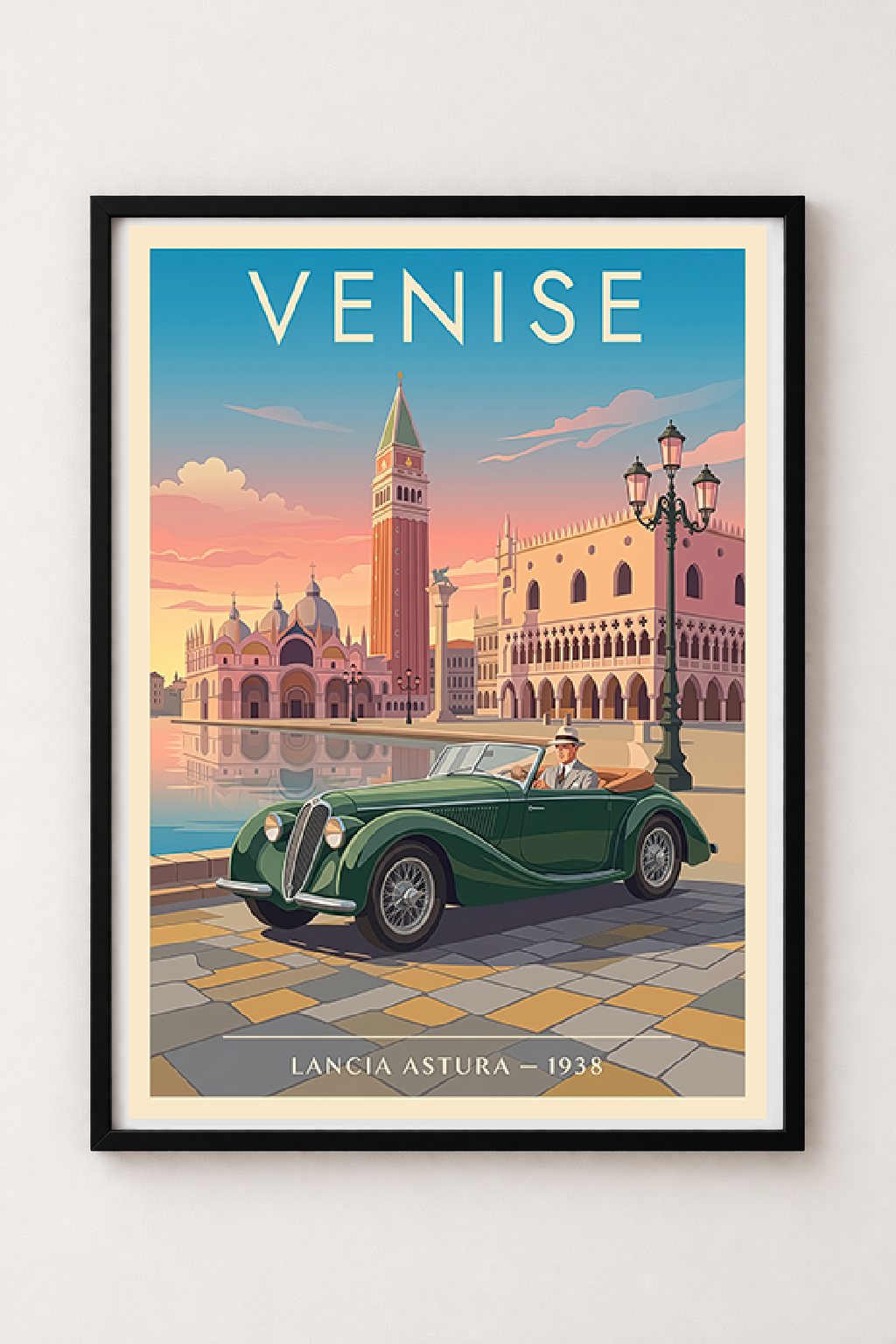 Affiche Lancia Astura 1938 — Venise, affiche vintage encadrée