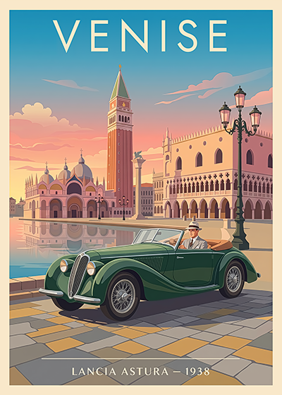 Affiche Lancia Astura 1938 — Venise, affiche imprimée sur papier 250 g/m²