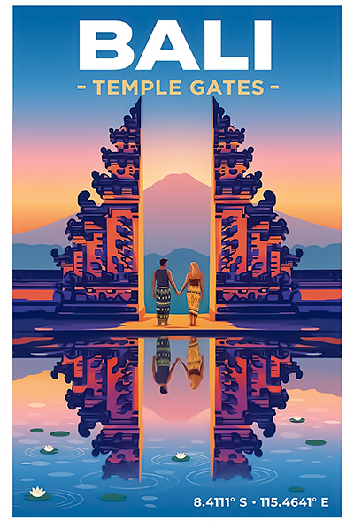 Affiche Bali — Portes du Temple Lempuyang, Indonésie