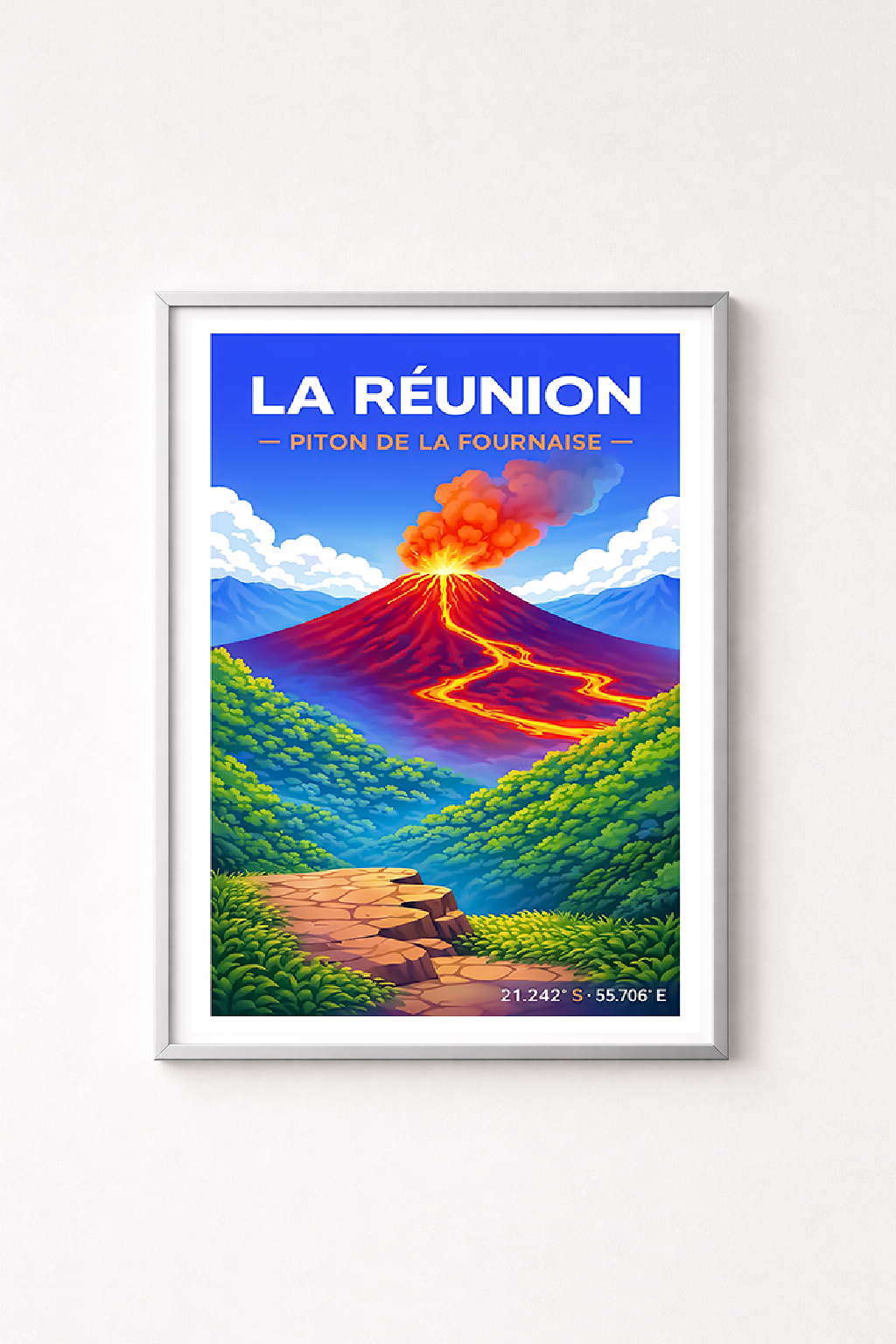 Affiche La Réunion — Piton de la Fournaise, Océan Indien