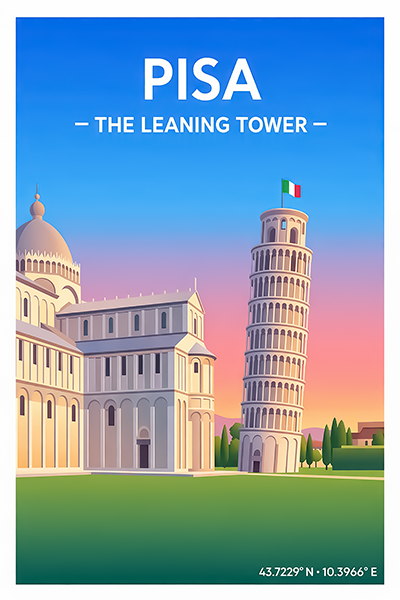 Affiche Pise — Tour Penchée, Italie