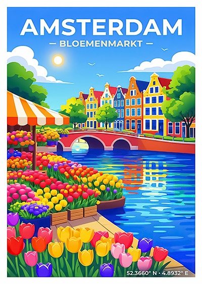 Affiche Amsterdam — Marché aux Fleurs, Pays-Bas