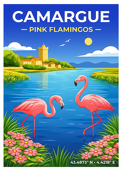 Affiche Camargue — Flamants Roses, France