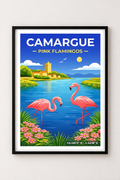 Affiche Camargue — Flamants Roses, France