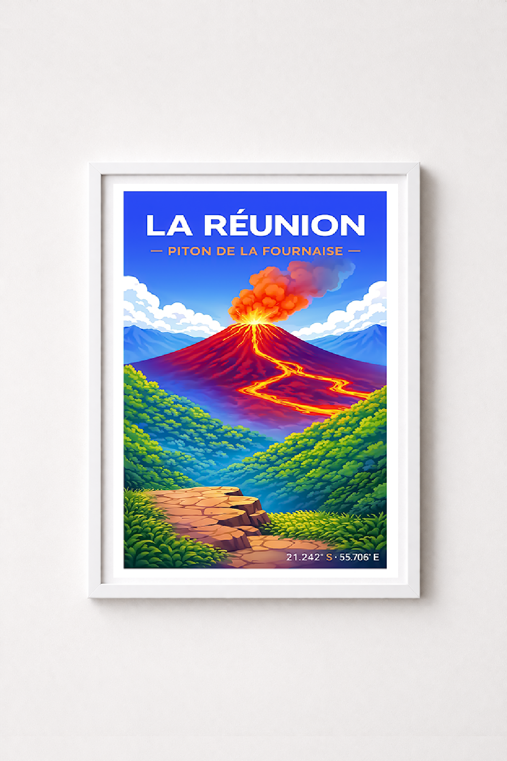 Affiche La Réunion — Piton de la Fournaise, Océan Indien