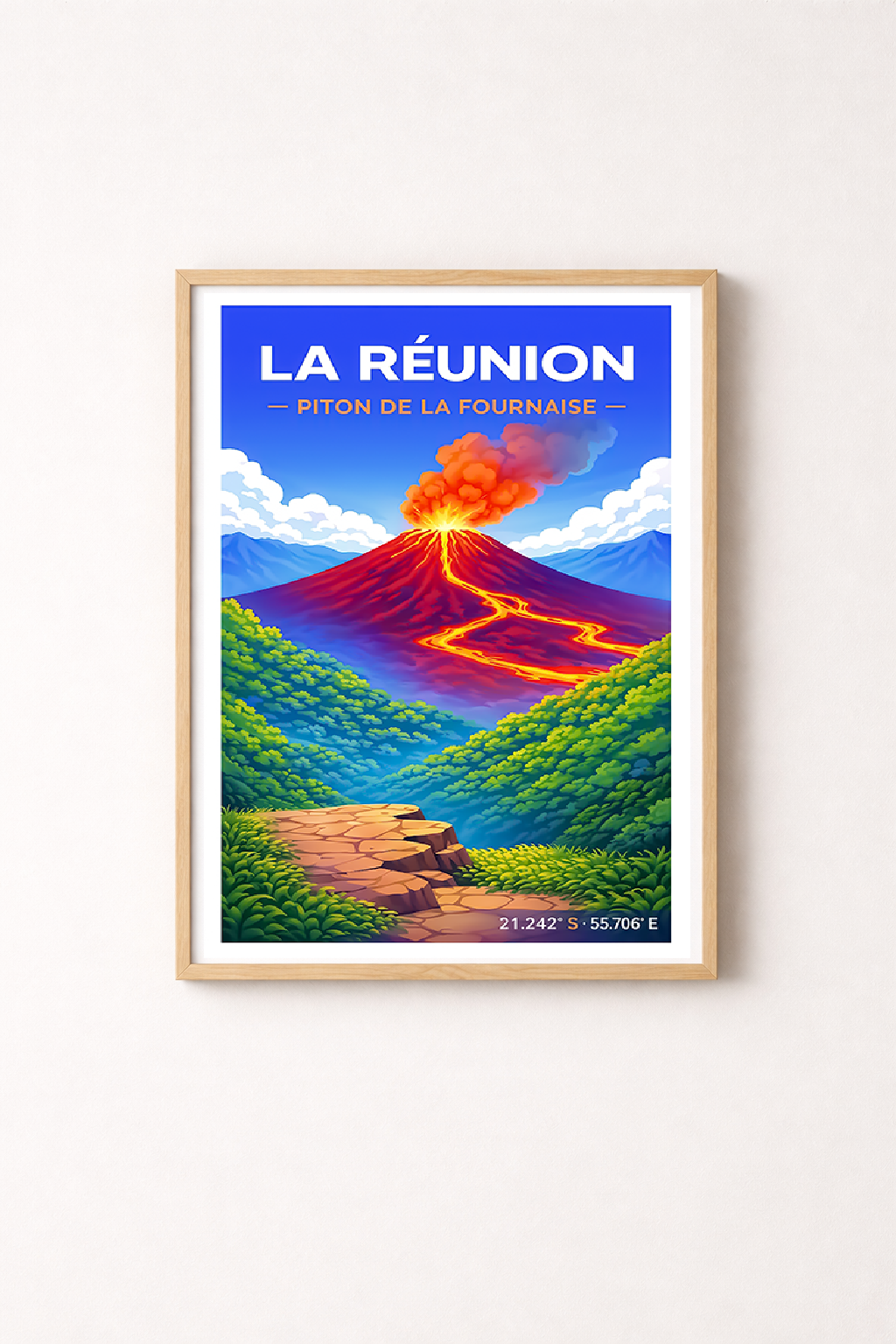 Affiche La Réunion — Piton de la Fournaise, Océan Indien