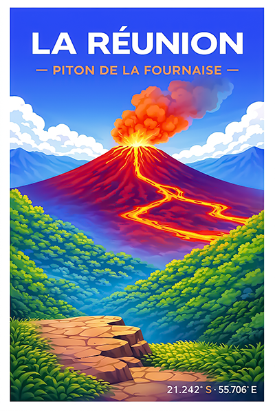 Affiche La Réunion — Piton de la Fournaise, Océan Indien