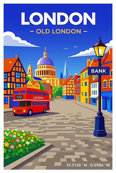 Affiche Londres — Vieille Ville, Angleterre