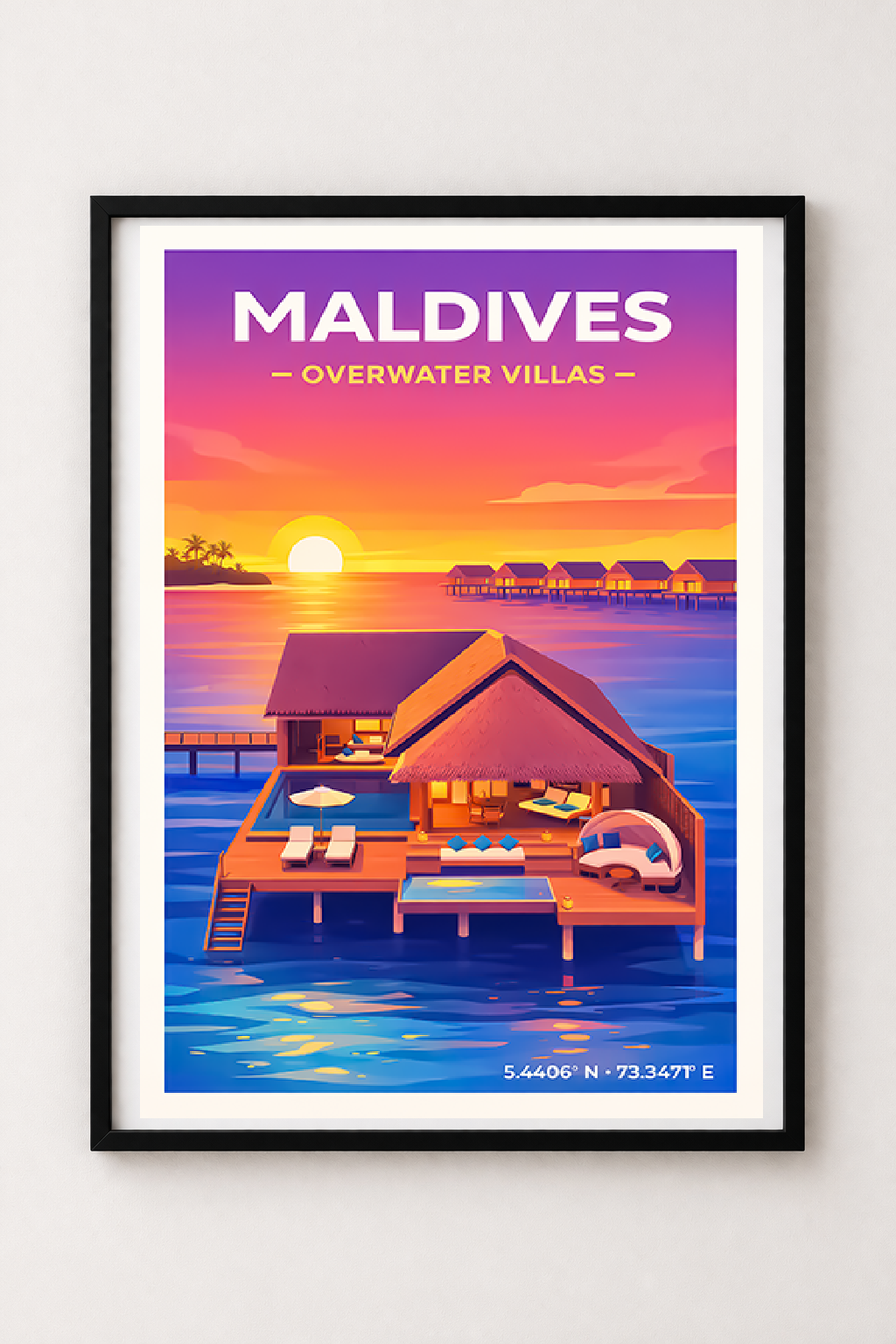 Affiche Maldives — Villas sur Pilotis