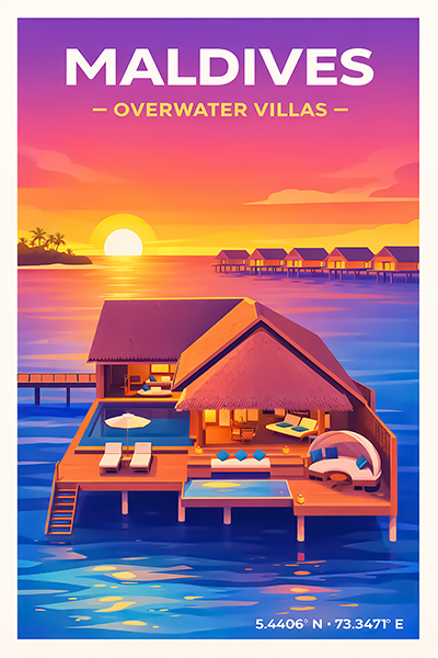 Affiche Maldives — Villas sur Pilotis