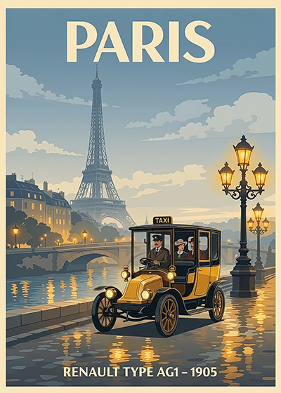 Affiche Renault Type AG1 1905 — Paris, poster décoratif vintage