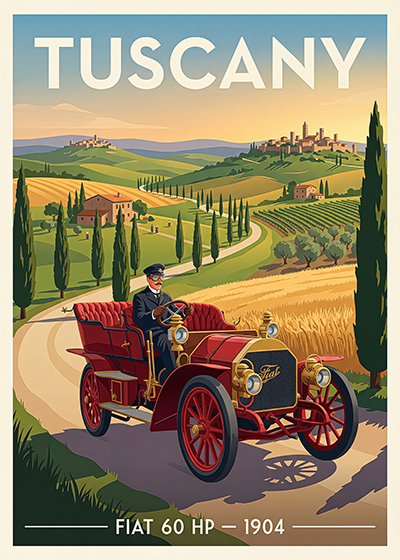 Affiche Fiat 60 HP 1904 — Toscane, affiche imprimée sur papier 250 g/m²