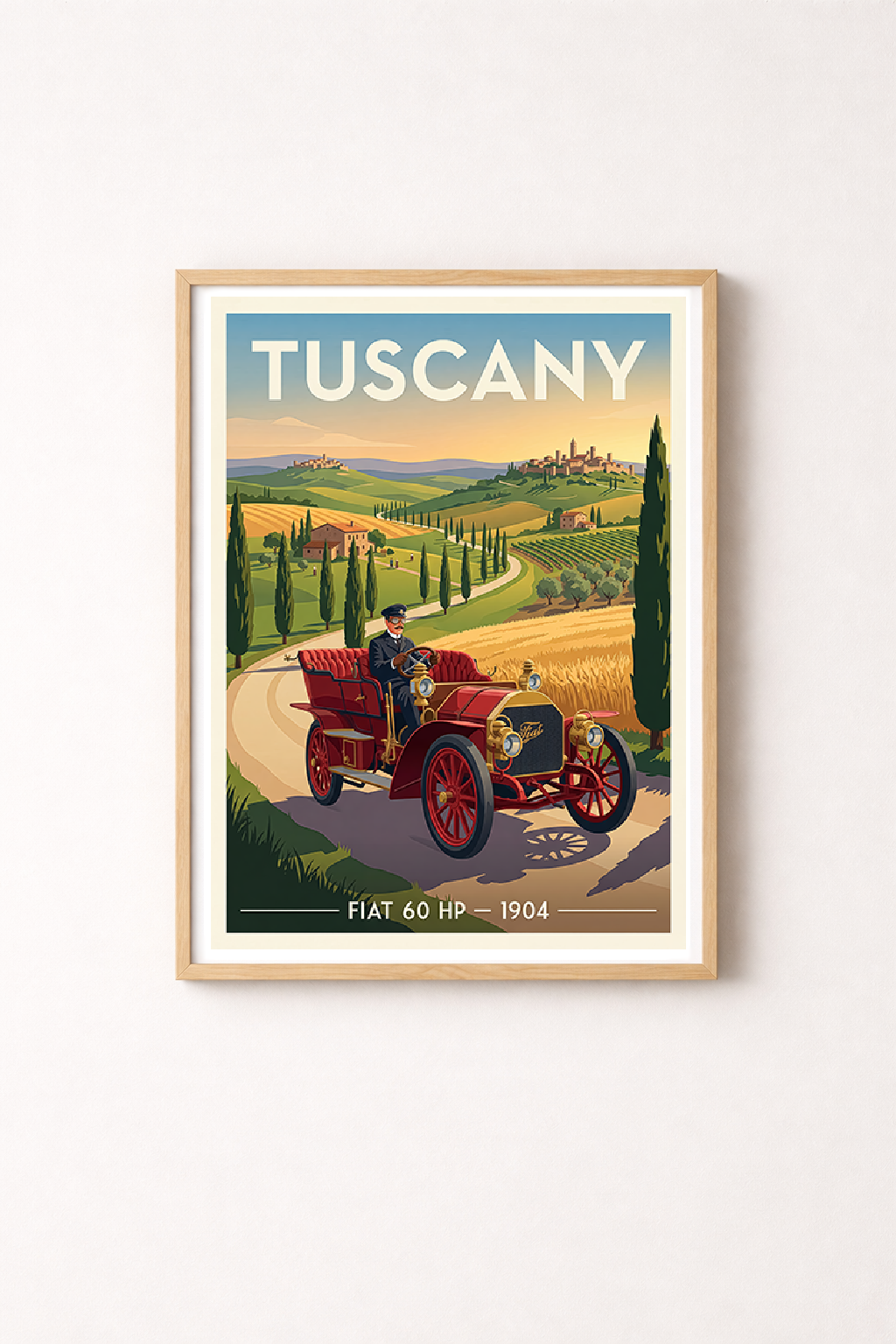Affiche Fiat 60 HP 1904 — Toscane, décoration murale vintage