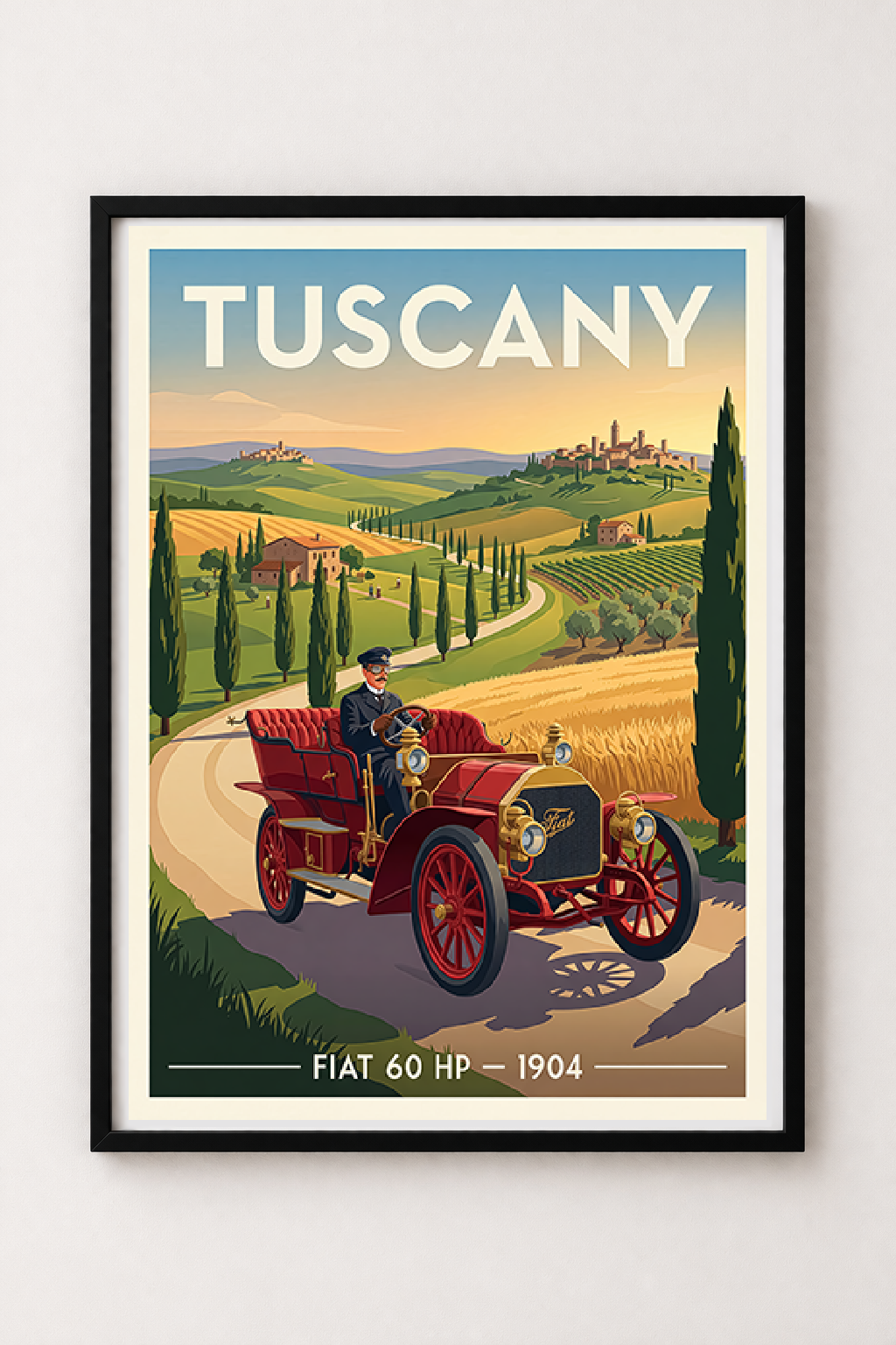 Affiche Fiat 60 HP 1904 — Toscane, affiche vintage encadrée