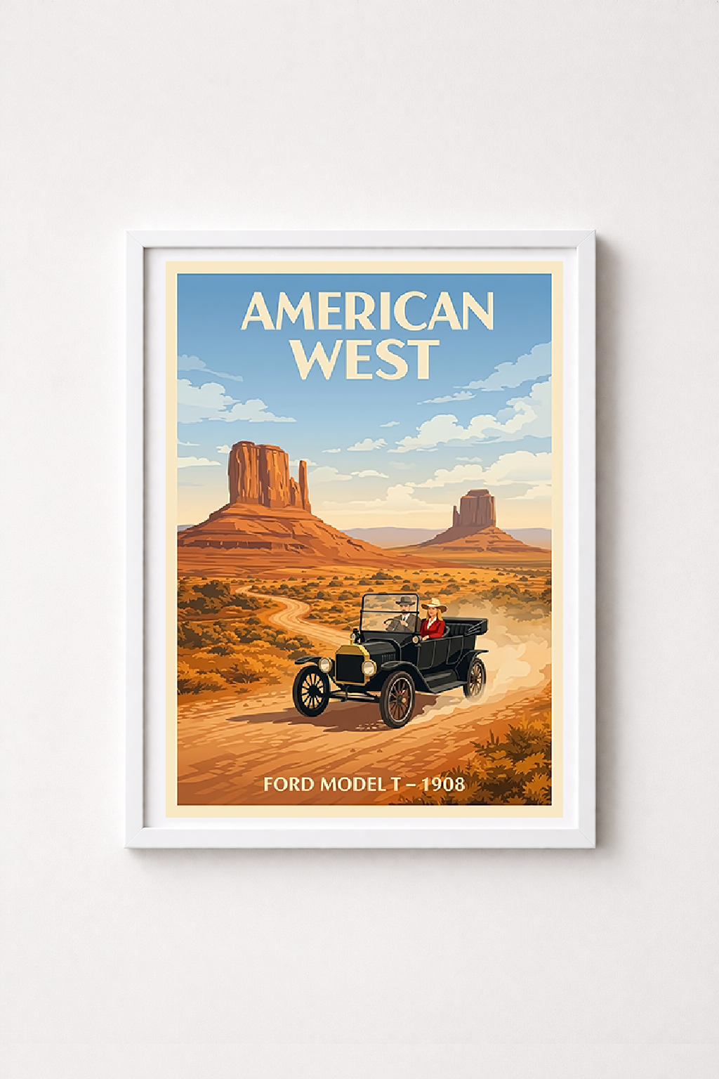 Affiche Ford Model T 1908 — Ouest Américain, poster mural style rétro