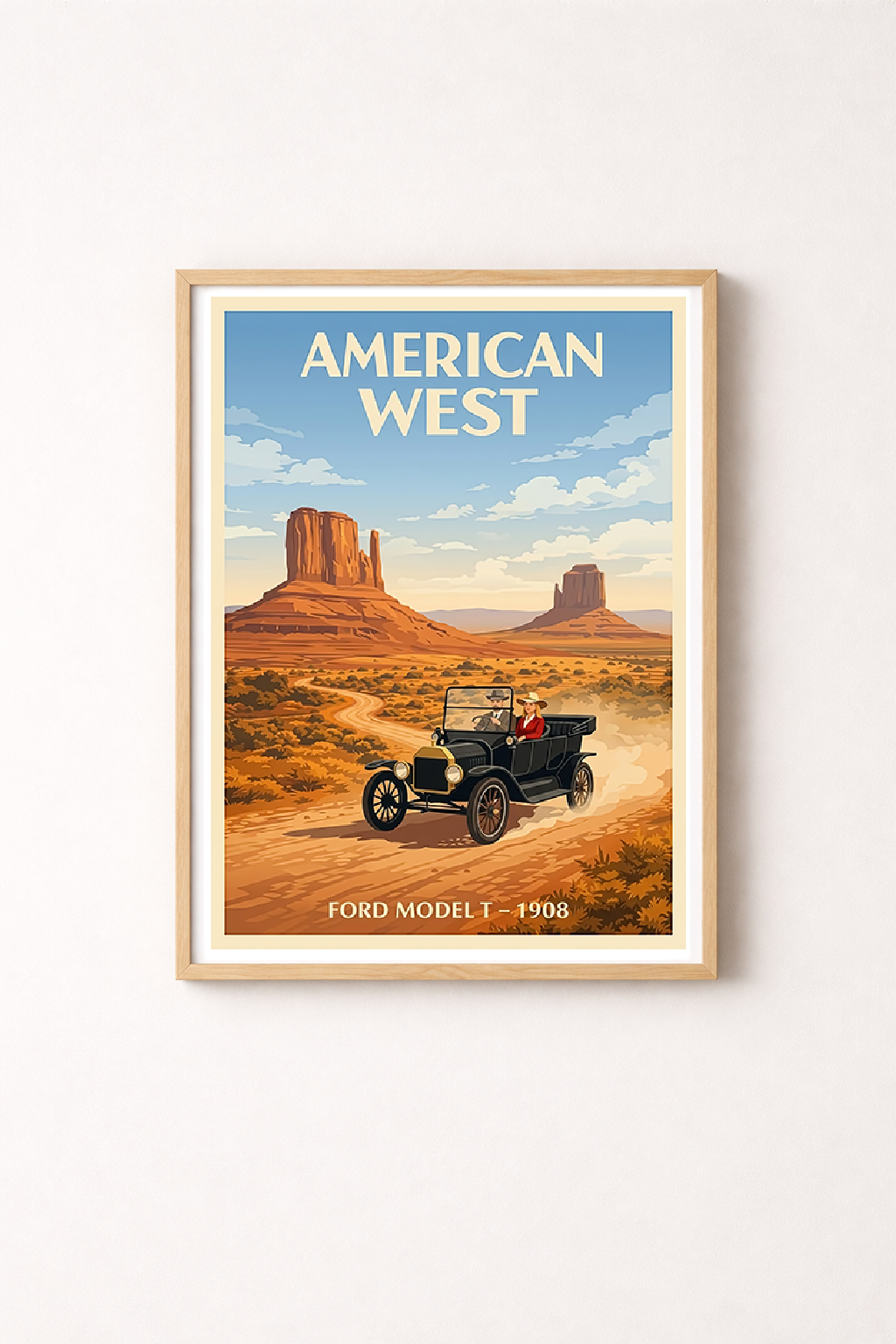 Affiche Ford Model T 1908 — Ouest Américain, décoration murale vintage