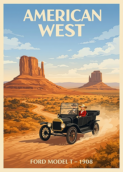 Affiche Ford Model T 1908 — Ouest Américain, poster décoratif vintage