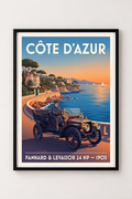 Affiche Panhard & Levassor 24 HP 1902 — Côte d'Azur, affiche vintage encadrée