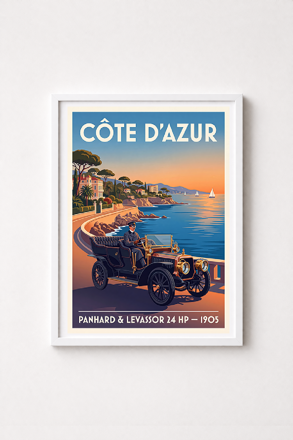 Affiche Panhard & Levassor 24 HP 1902 — Côte d'Azur, affiche déco pour salon
