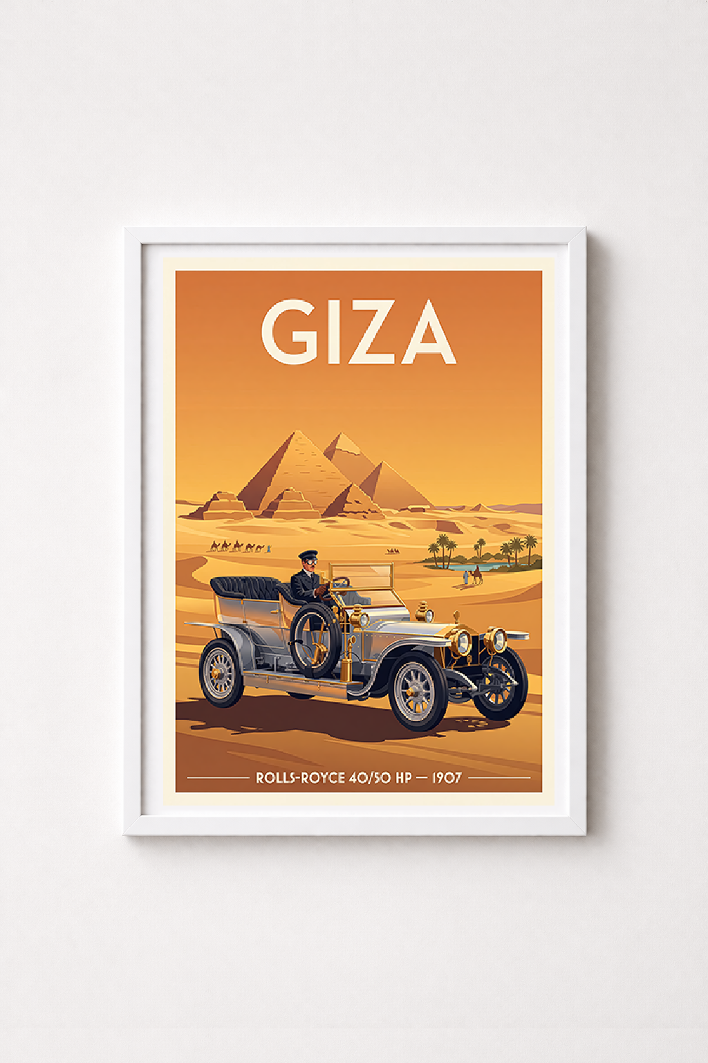 Affiche Rolls-Royce 40/50 HP 1907 — Égypte, poster mural style rétro