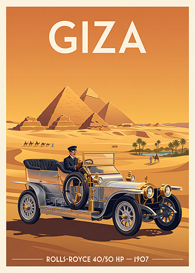 Affiche Rolls-Royce 40/50 HP 1907 — Égypte, poster décoratif vintage