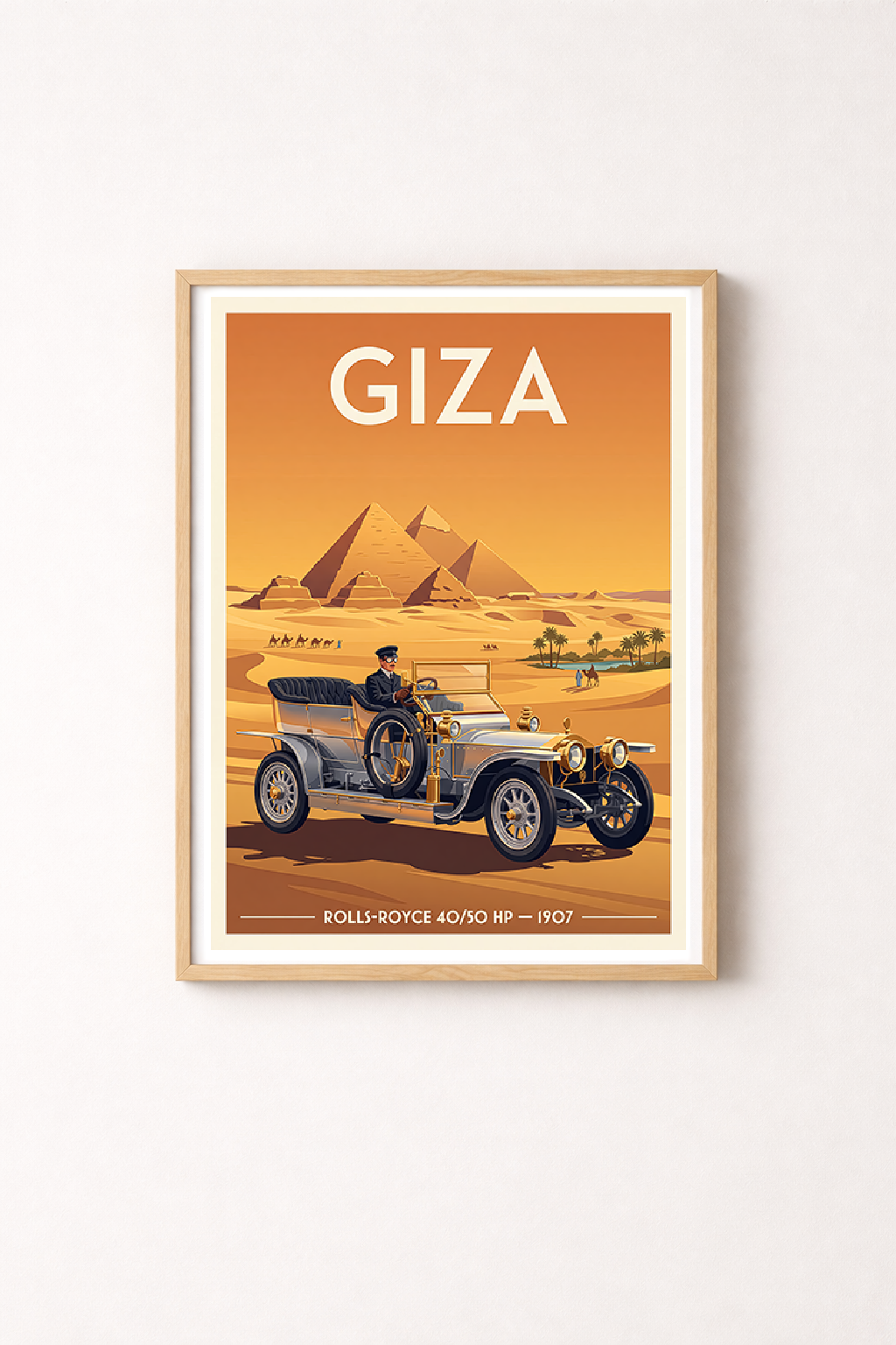 Affiche Rolls-Royce 40/50 HP 1907 — Égypte, tirage mural style Art Déco