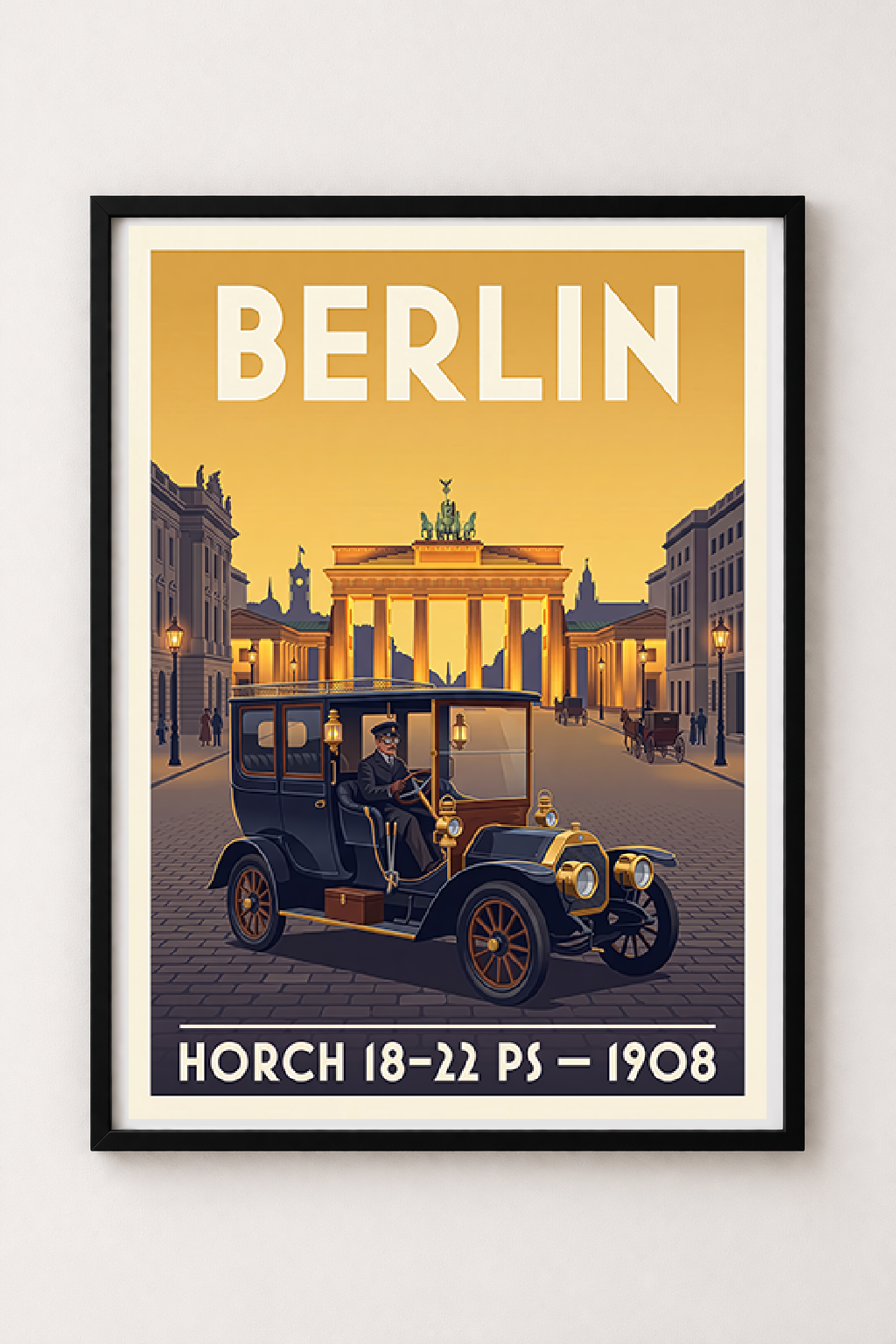 Affiche Horch 18-22 PS 1908 — Berlin, affiche vintage encadrée
