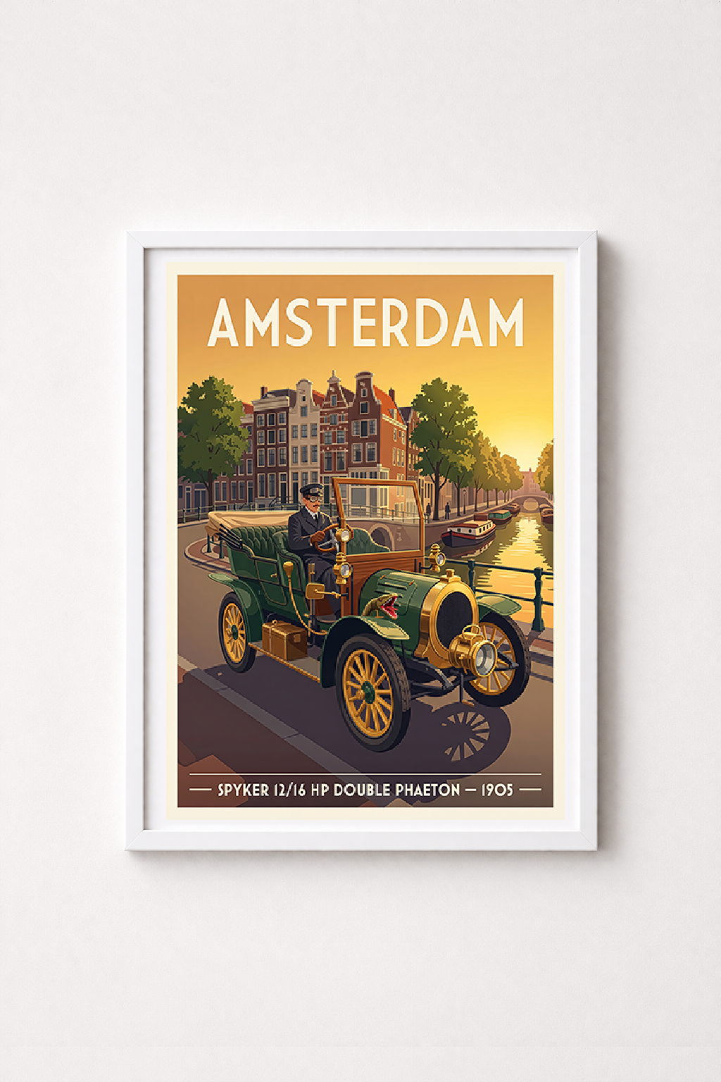 Affiche Spyker 12/18 HP 1905 — Amsterdam, poster mural style rétro